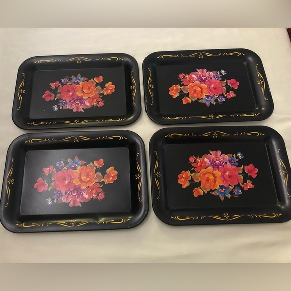 Vintage flora metal storage tray 4pcs- SMALL SIZE- - Picture 1 of 8
